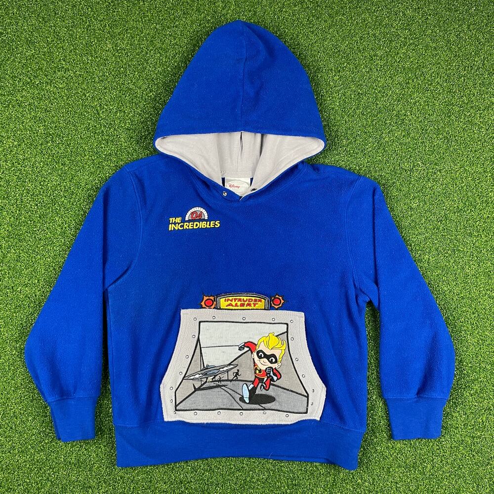 Disney Boys Blue The Incredibles The Intruder Alert Fleece Pullover Hoodie Sz S